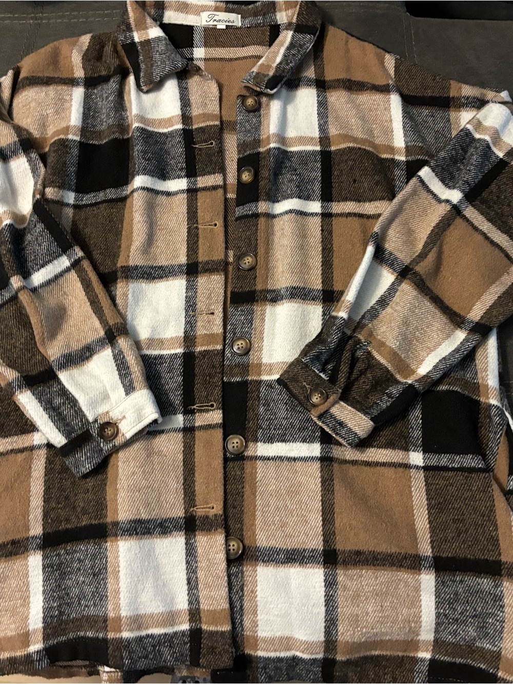 Women’s Plaid Button-Down Shirt Jacket in Brown and Black